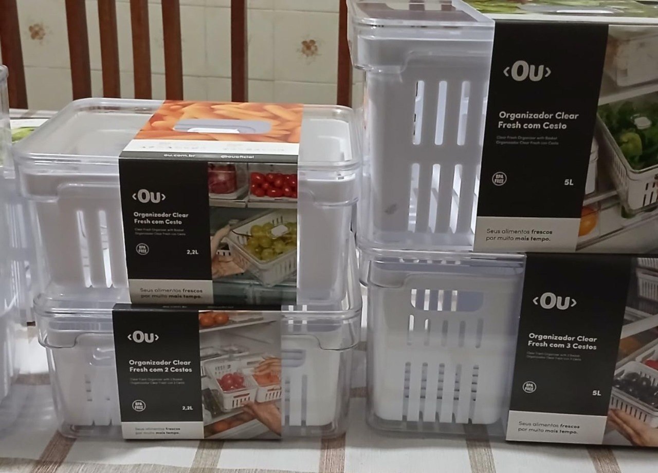 ❄️Organizador de Geladeira com Escorredor Interno, 2,2 L