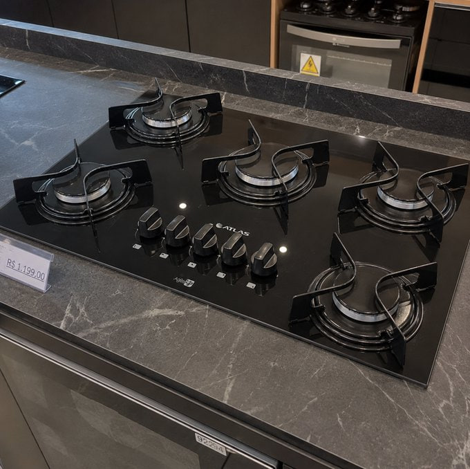 ♨️ Cooktop 5 Bocas Mesa De Vidro Atlas Agile Up Bivolt