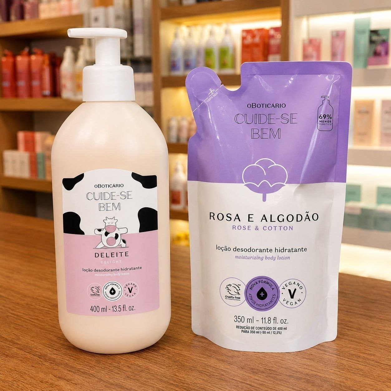 🧴 Combo Cuide-se Bem: Loção Corporal Deleite 400ml + Refil Rosa e Algodão 350ml