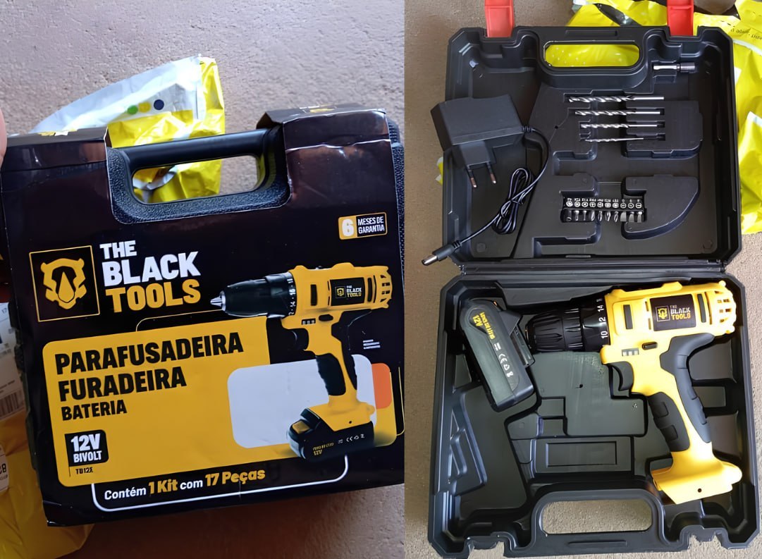 🔩 Furadeira Parafusadeira Sem Fio A Bateria 12v 3/8 10mm + Maleta E Acessórios The Black Tools