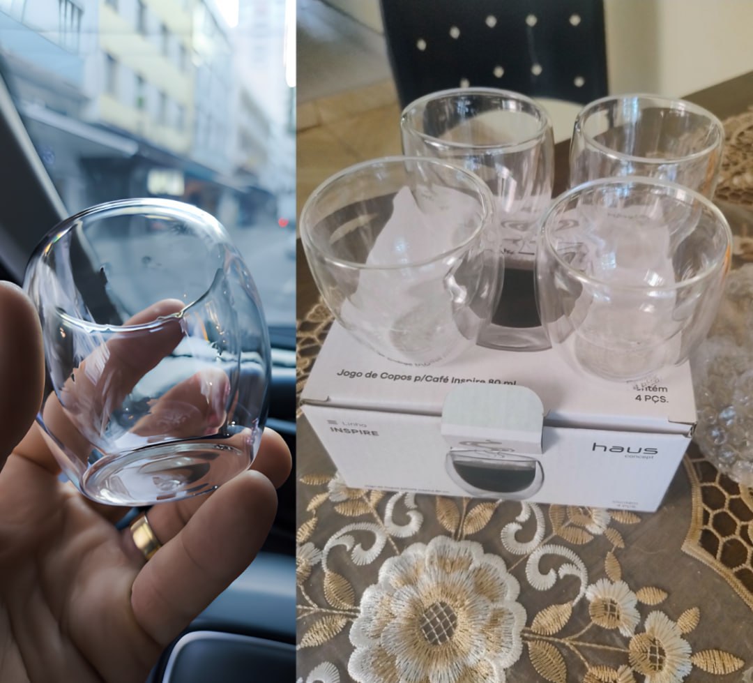 ☕️ Jogo de 04 Copos de Vidro de Café Parede Dupla 80ml