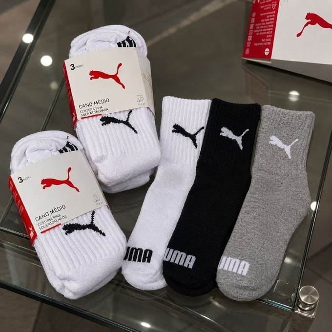🧦 Kit 6 Pares Meias Puma Cano Médio Alto