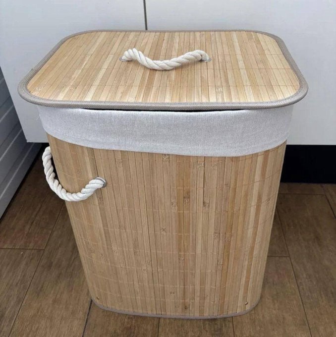 🎋 Cesto De Roupa Suja De Bambu Com Tampa E Alças 50 Litros Kontuz