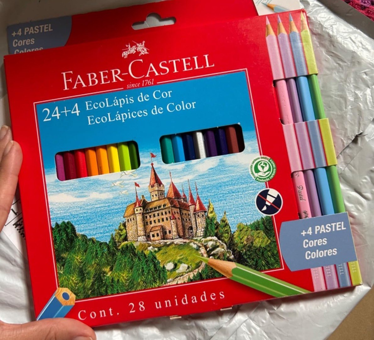 📝 Ecolapis de cor, Faber-Castell 24 cores, Com + 4 pastel