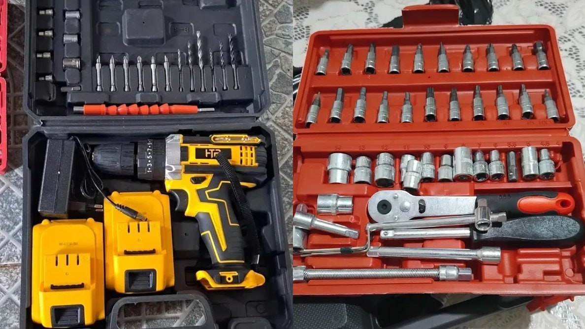 🧰 Parafusadeira Furadeira de Impacto 2 Baterias + Kit 46 Peças