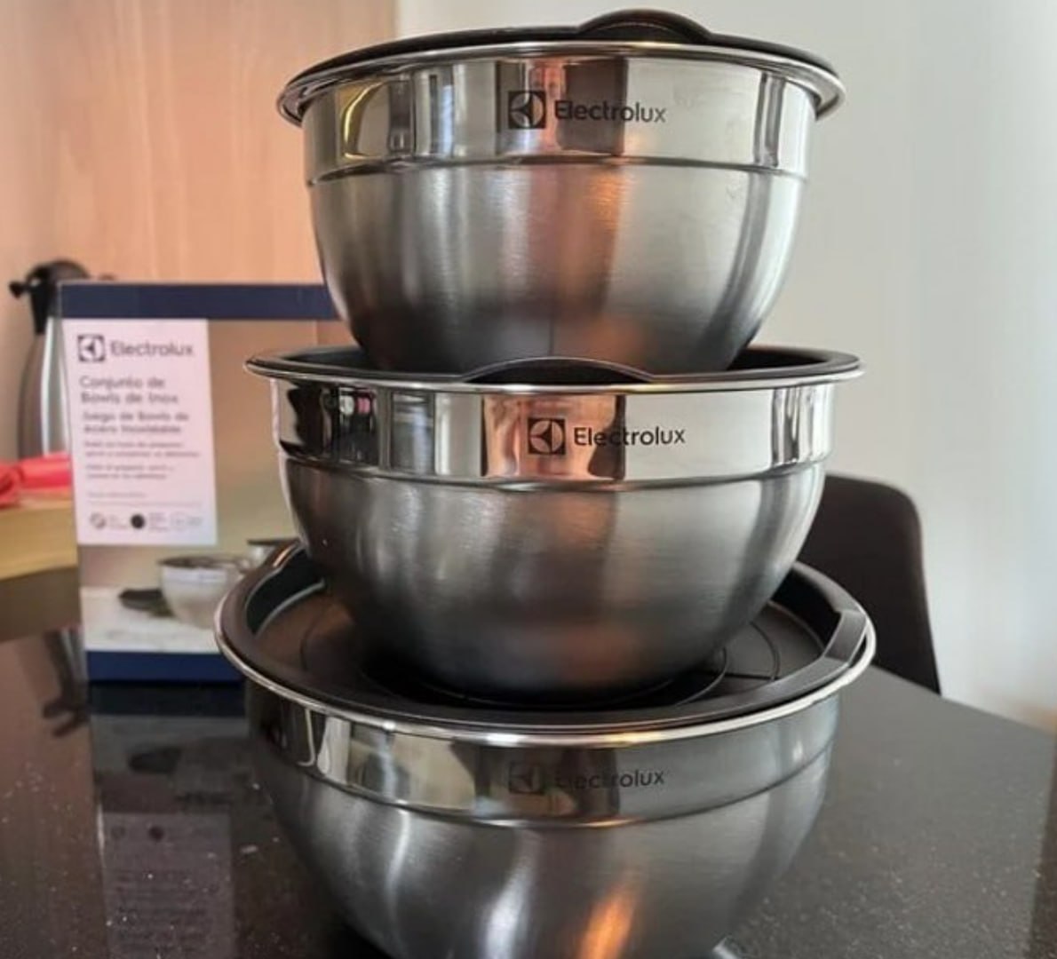🍲 Conjunto Bowls de Inox Electrolux com Tampa Plástica 3 Peças