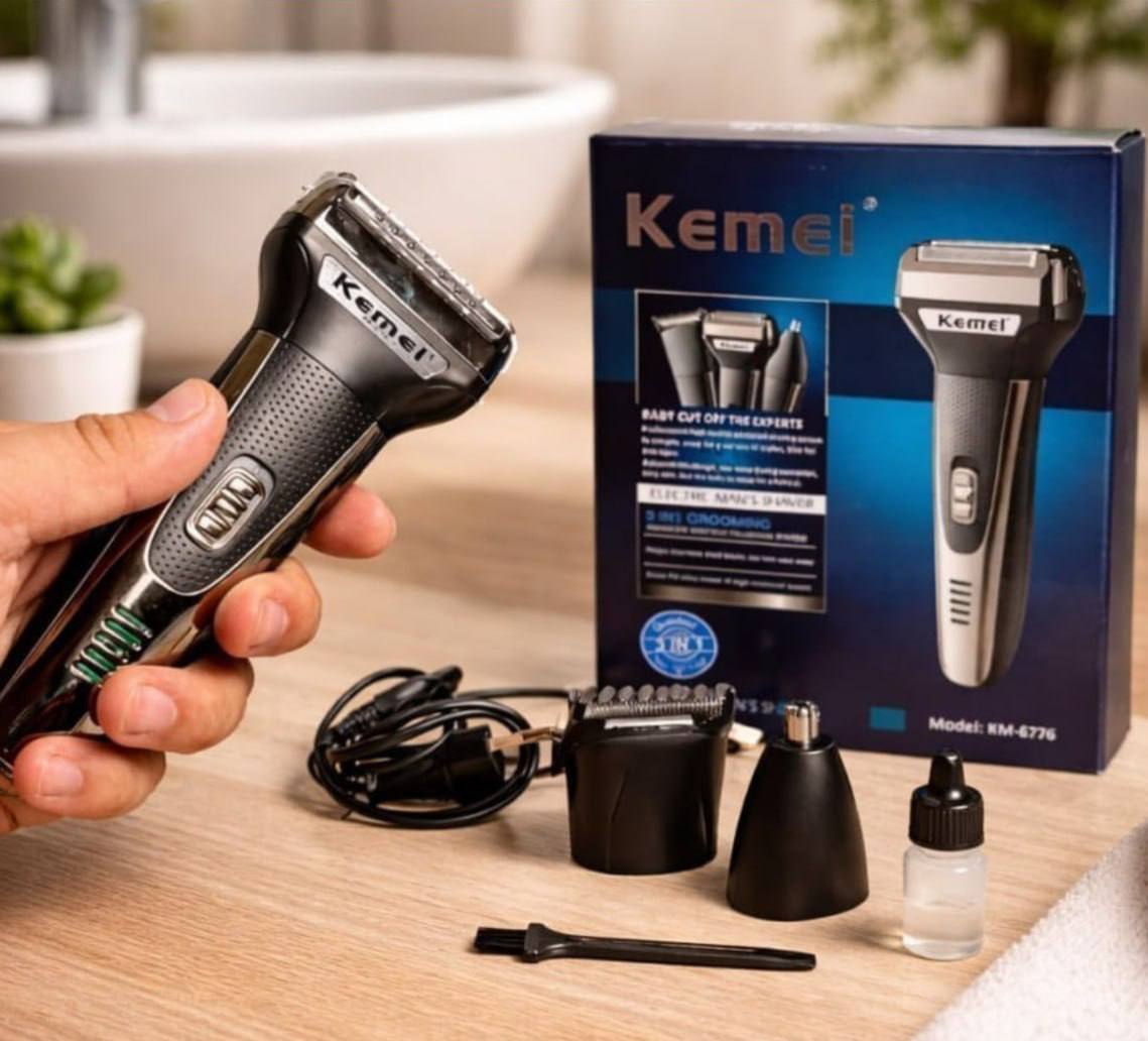 💈 Barbeador KM6776 Recarregável Multifuncional 3 Em 1 Kemei