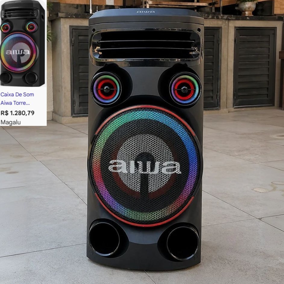 ✅ Torre de Som AIWA 1600W 1Woofer10" Bluetooth RGB USB FM DJ