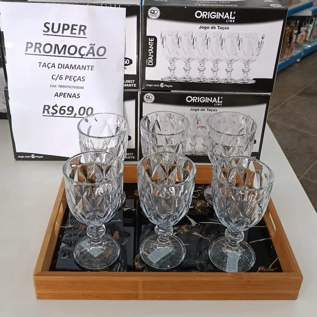 ✅ Jogo 6 Taças de Cristal 340ml Diamond Transparente