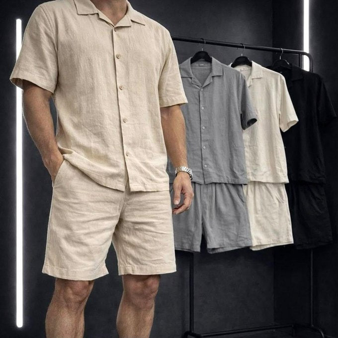 👕 Conjunto Linho Camisa Shorts Mauricinho Com Bolso