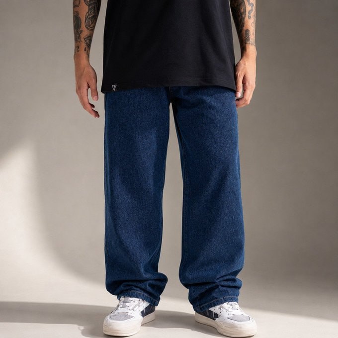 👖 Calça Baggy Balão Masculina Algodão Jeans Liso Premium Sk8