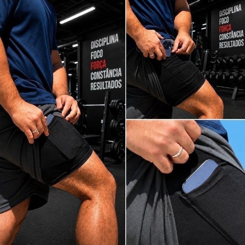 ✅ Kit com 3 Shorts 2 Em 1 Duplo Bolso Treino