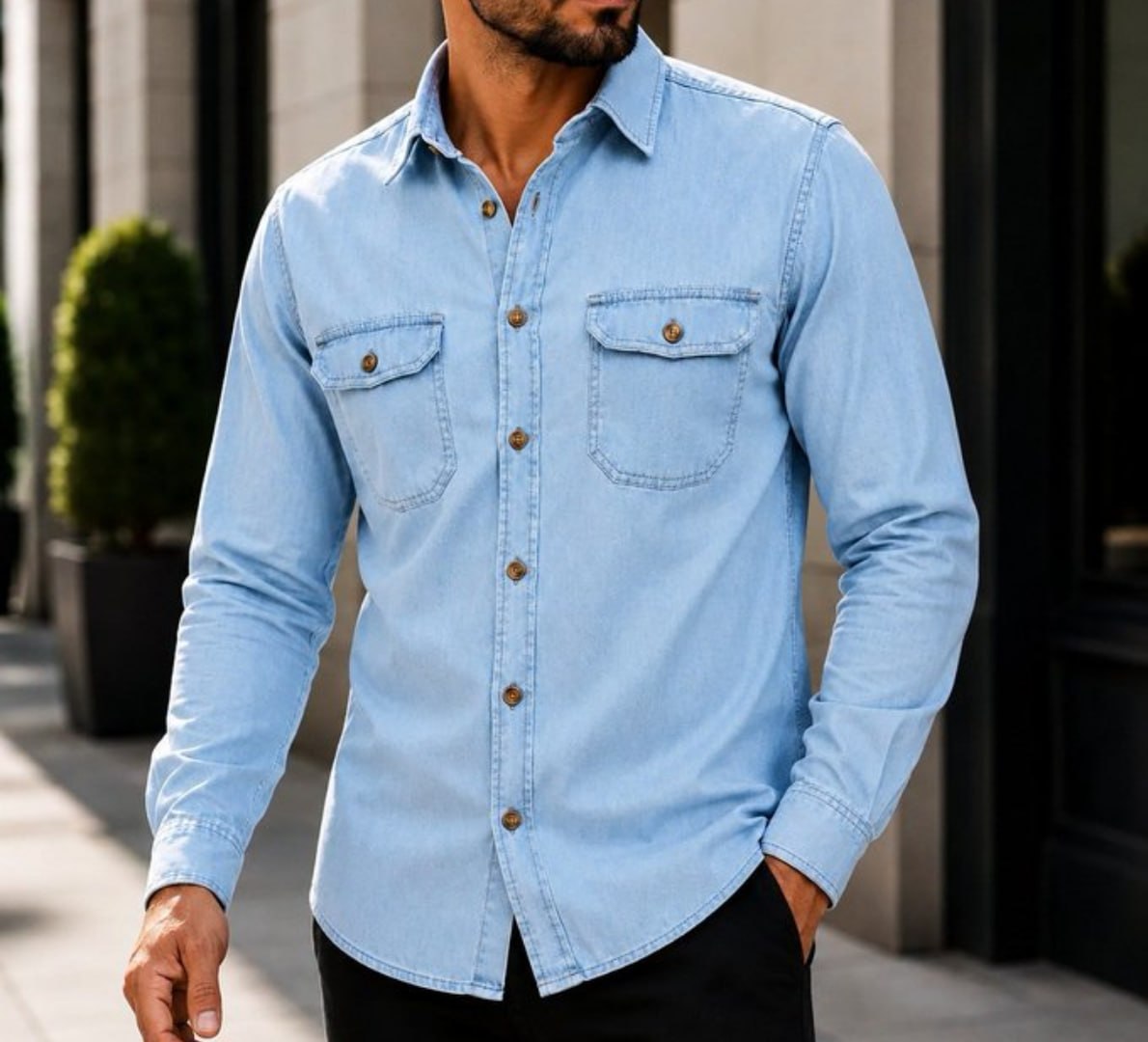 ✅ Camisa Jeans Social Slim Manga Longa (3 cores)