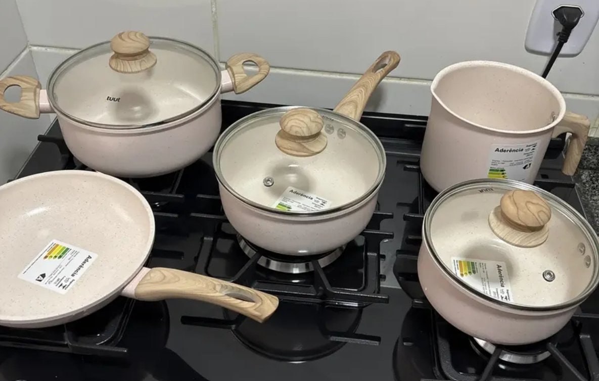 🍳 Jogo de Panelas Cerâmico Triplo Tuut Ecoglid 5 Peças Cor Baunilha