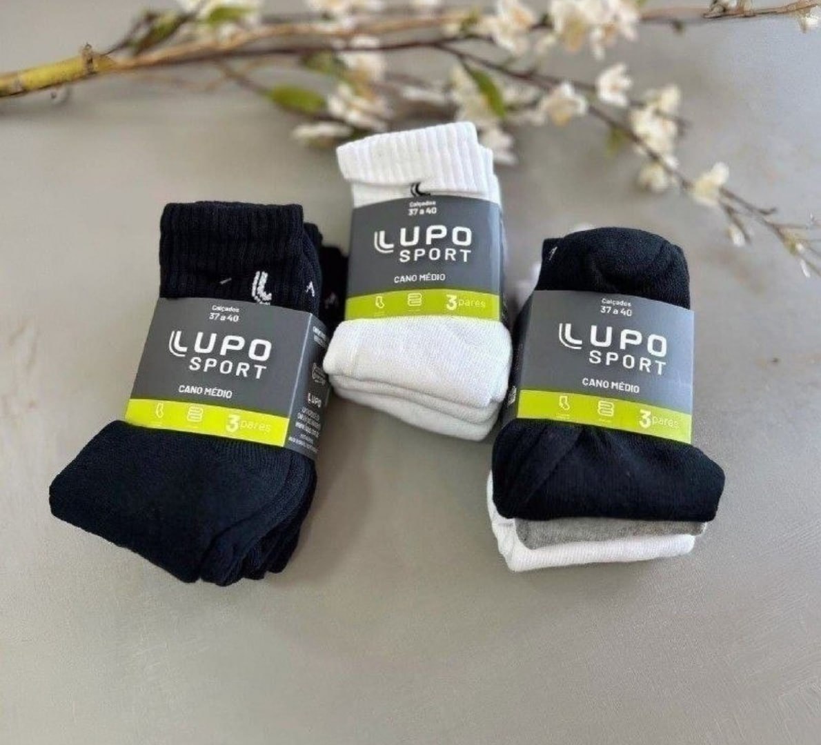 🧦 Kit com 10 Pares De Meias Lupo Cano Médio Algodão