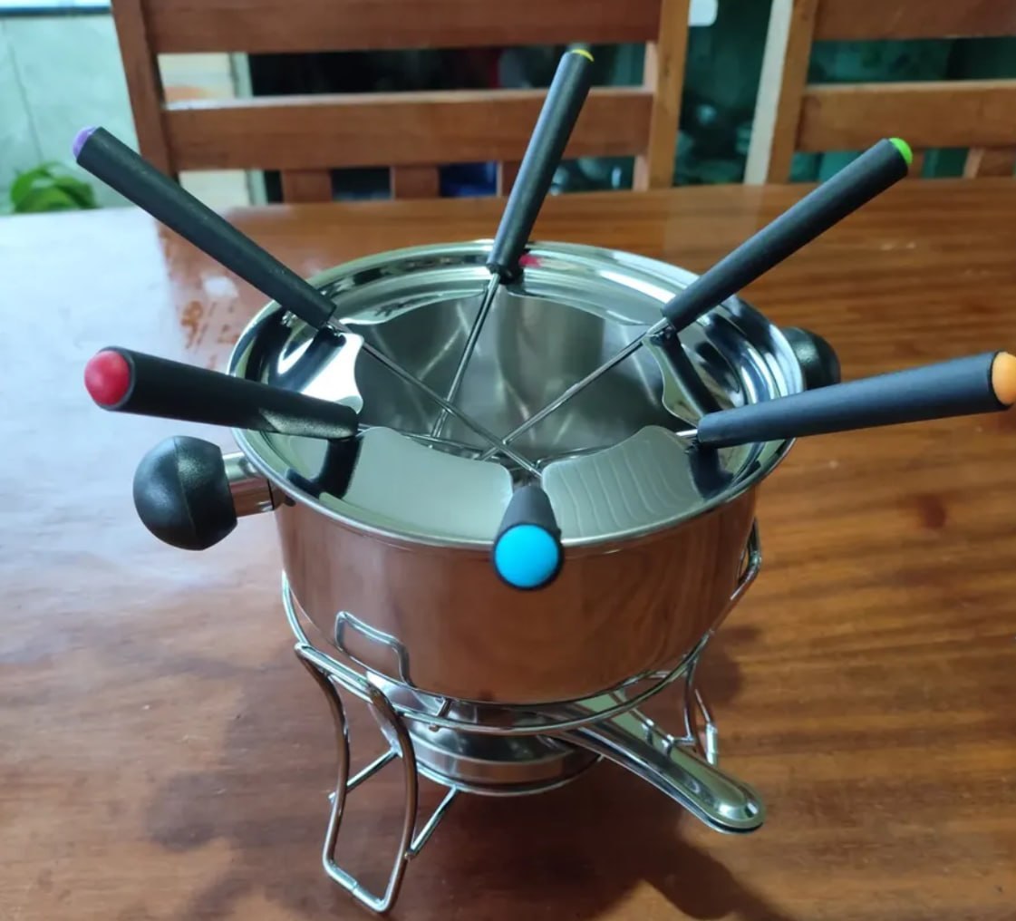 ✅ Aparelho Para Fondue Inox 10 Peças Inclui Fogareiro E Base 6 Garfos