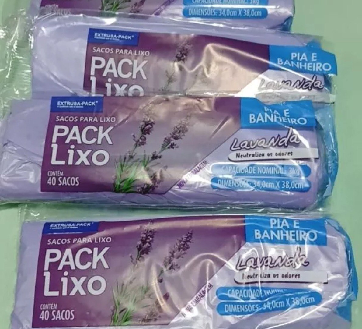 🗑️ Kit 4 Sacos de Lixo Perfumados Lavanda- 34x38cm
