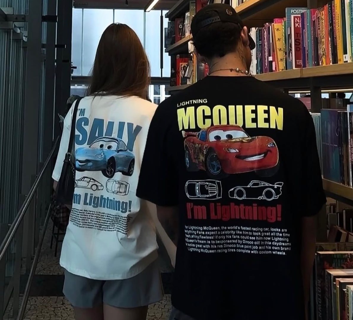 🚗 Kit Camiseta Casal Streetwear Carros Mcqueen + Sally