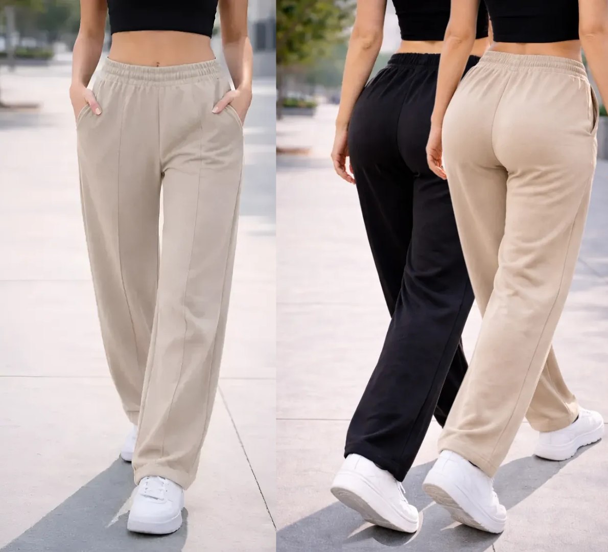 👖 Calça Moletom Cintura Elástica Wide Leg