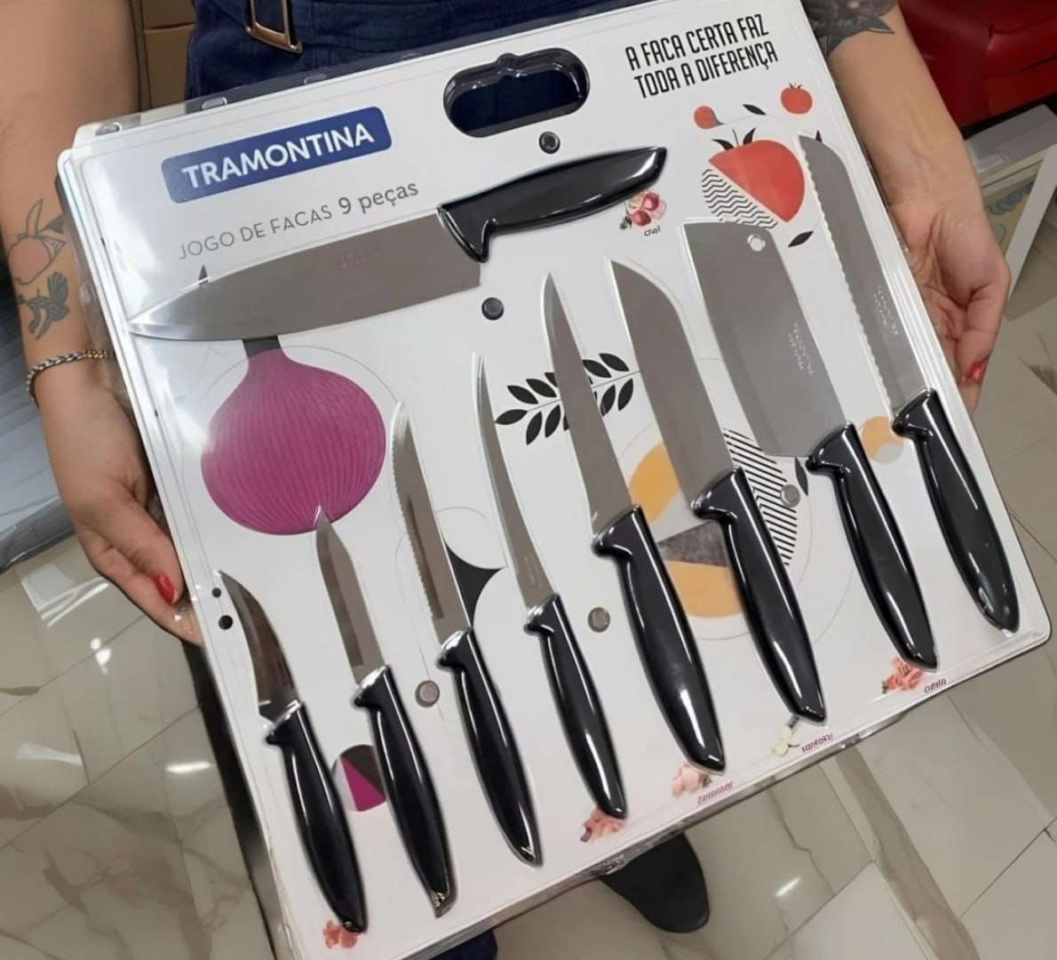 🔪 Jogo de Facas Tramontina Plenus com Lâminas em Aço Inox e Cabos de Polipropileno 9 Peças