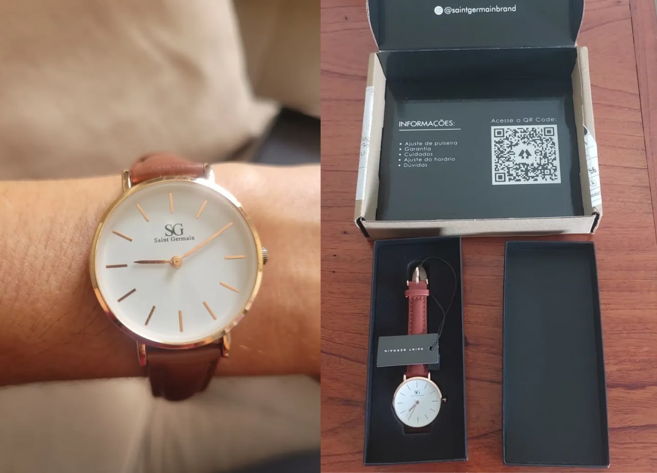 ⌚️ Relógio Feminino de Couro Marrom Saint Germain