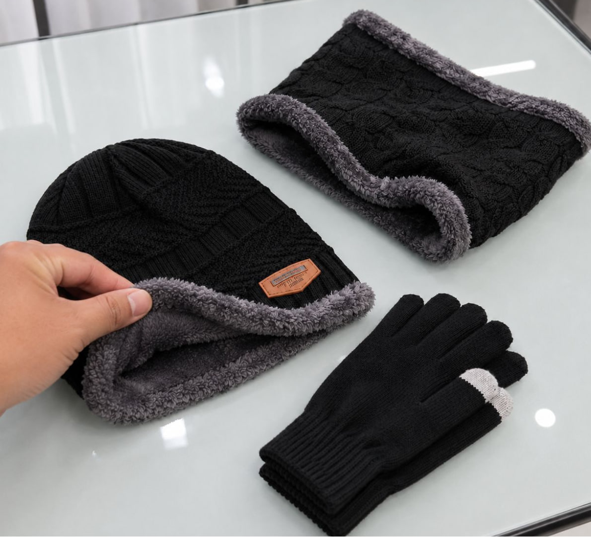 ☃️ Kit Frio Touca Gorro Forrada + Protetor De Pescoço Gola + Luva