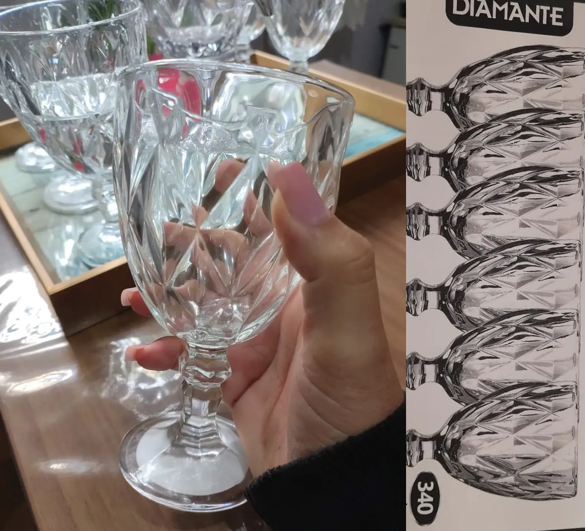 🍷 Conjunto de Taças de Vidro 340ml Diamond Line - 6 Peças