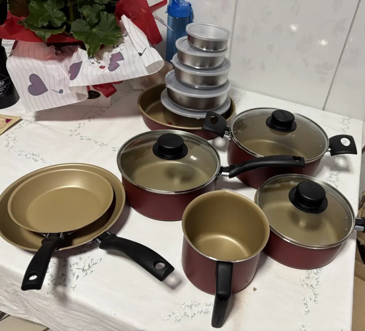 🫕  Jogo De Panelas Tramontina Turim 12pçs C/ Kit Tigelas Inox -Vermelho