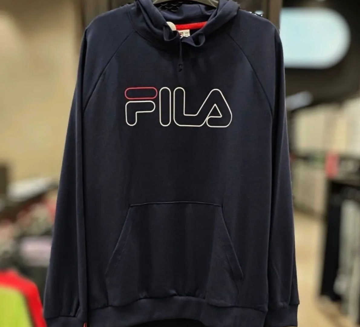 ❄️ Moletom Fila Original Com Capuz Letter Outline- Azul e Preto