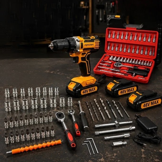⚙️ Parafusadeira Furadeira De Impacto 2 Baterias + Kit 46 Peças