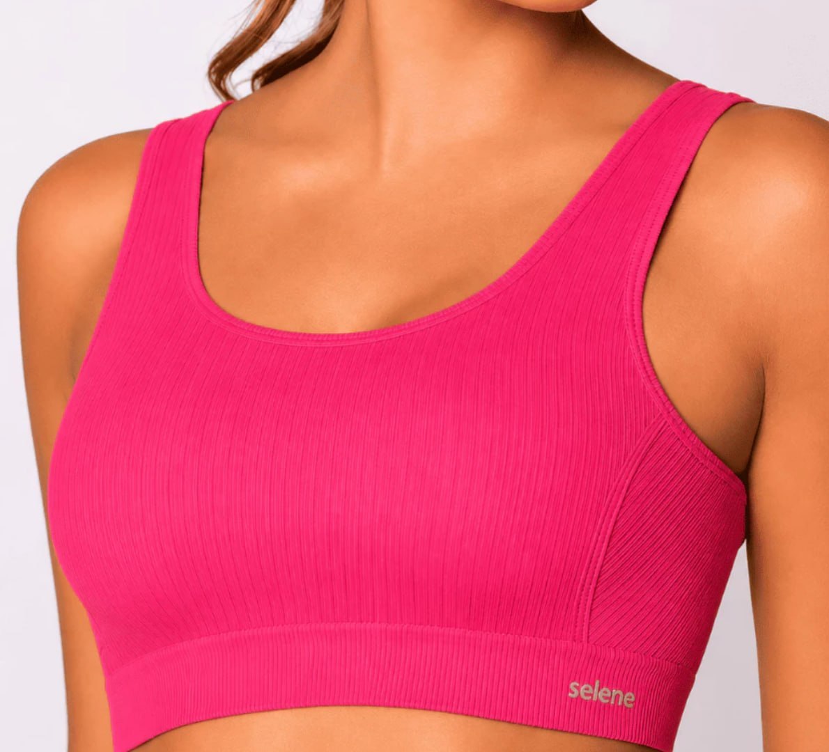 💪 Top Selene Sem Costura e Bojo, Alta Sustentação (Pink, nº P)