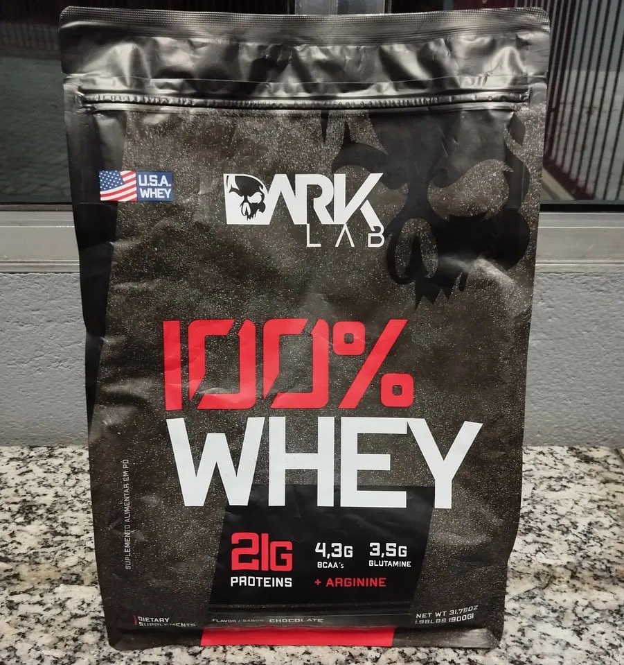 💪 Whey Protein Concentrado 100% 900g Refil Dark Lab Sabor Morango