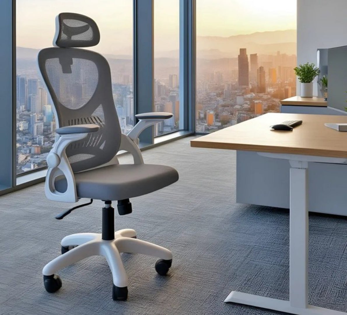 ✅ Cadeira de Escritório Columbus Ergonômica Cinza Mesh