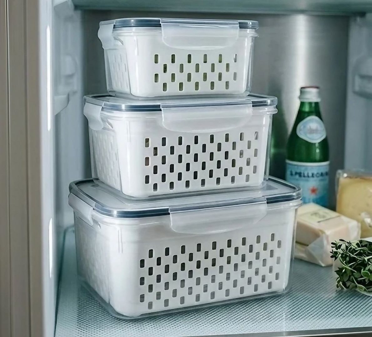 ✅ Kit com 3 Organizadores Geladeira com Tampas