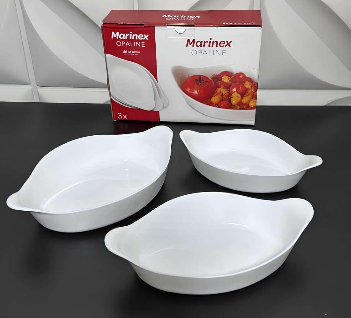 ✅ Marinex Conjunto de Assadeiras Oval Opaline 3 Peças