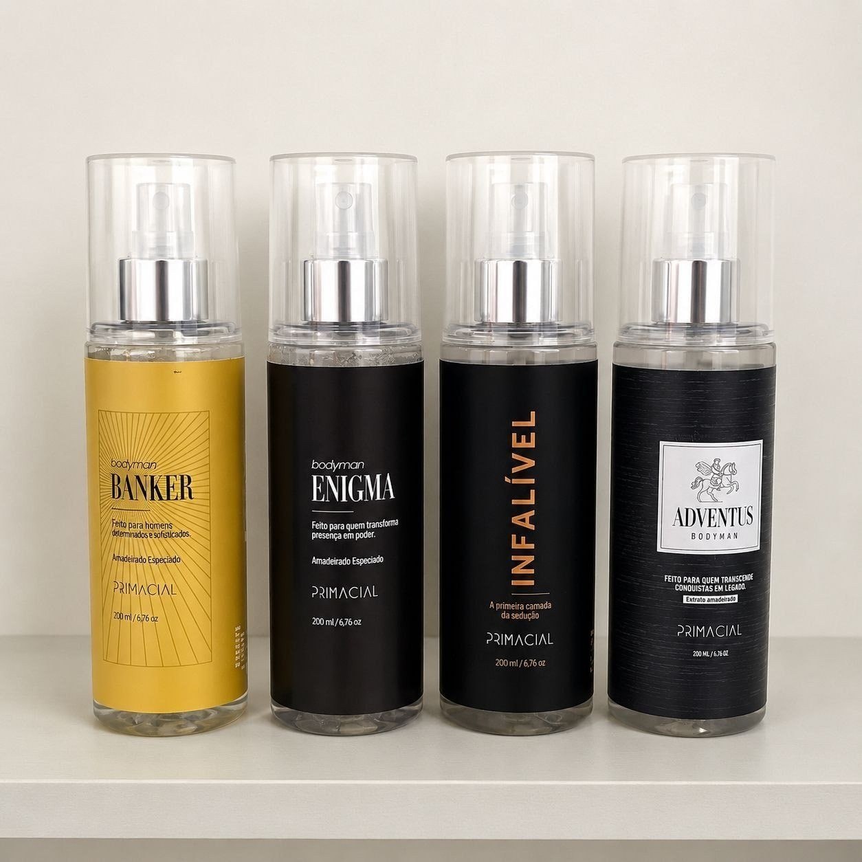 💨 Kit Body Splash Masculino Infalível + Enigma + Banker + Adventus 200ml Primacial