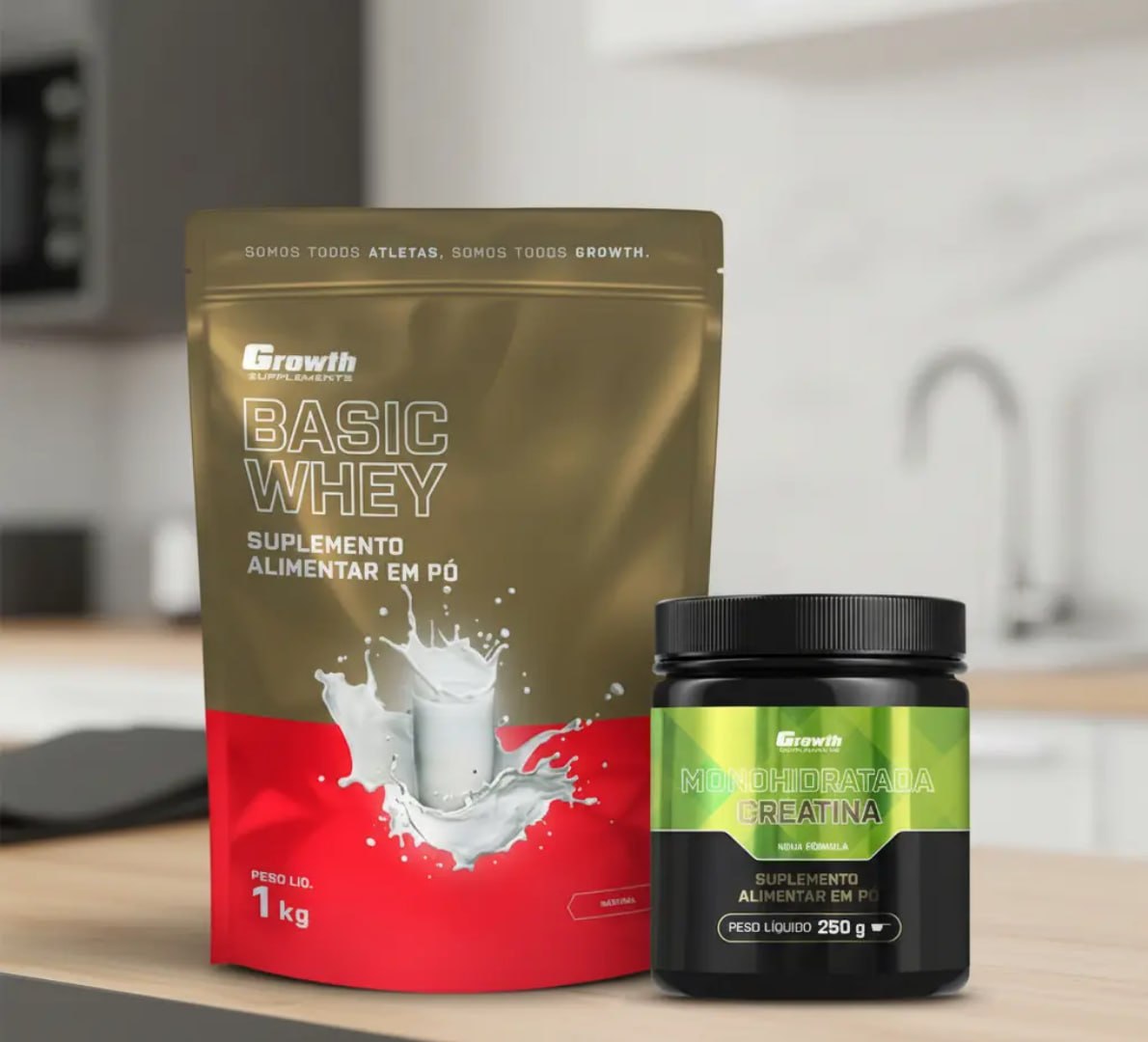💪 Kit Growth: Whey Protein Basic Natural 1kg + Creatina Monohidratada 250g