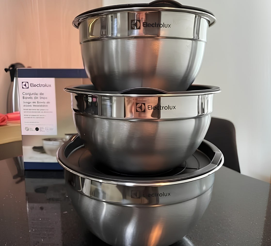 🍲 Conjunto 3 pçs Bowls de Inox Electrolux com Tampa