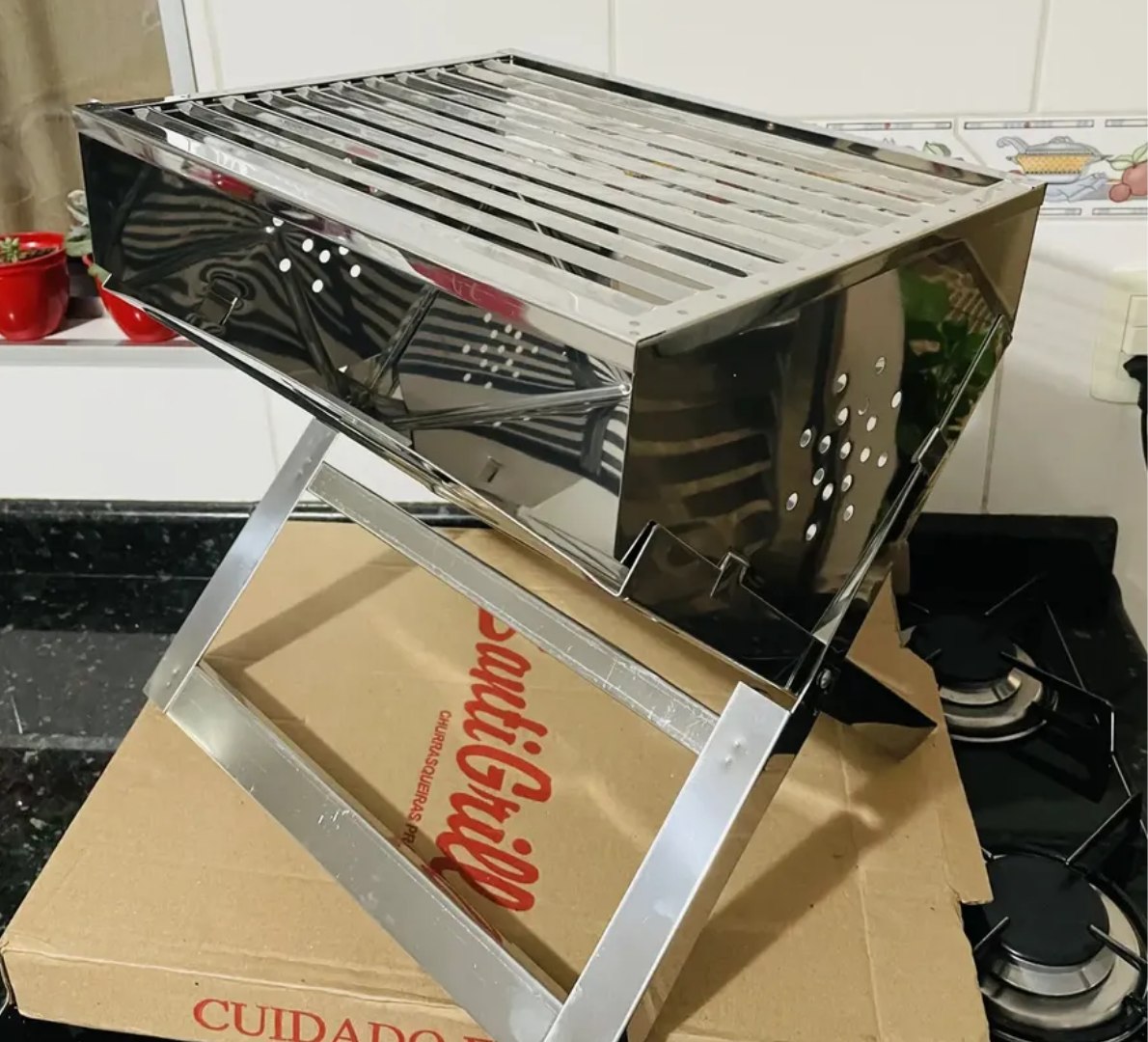 🥩 Churrasqueira De Inox Dobrável Portátil A Carvão