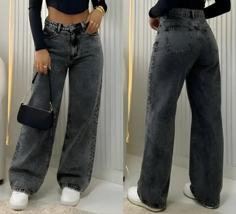👖 Calça Wide Leg Jeans Cintura Alta Pantalona (3 Cores)