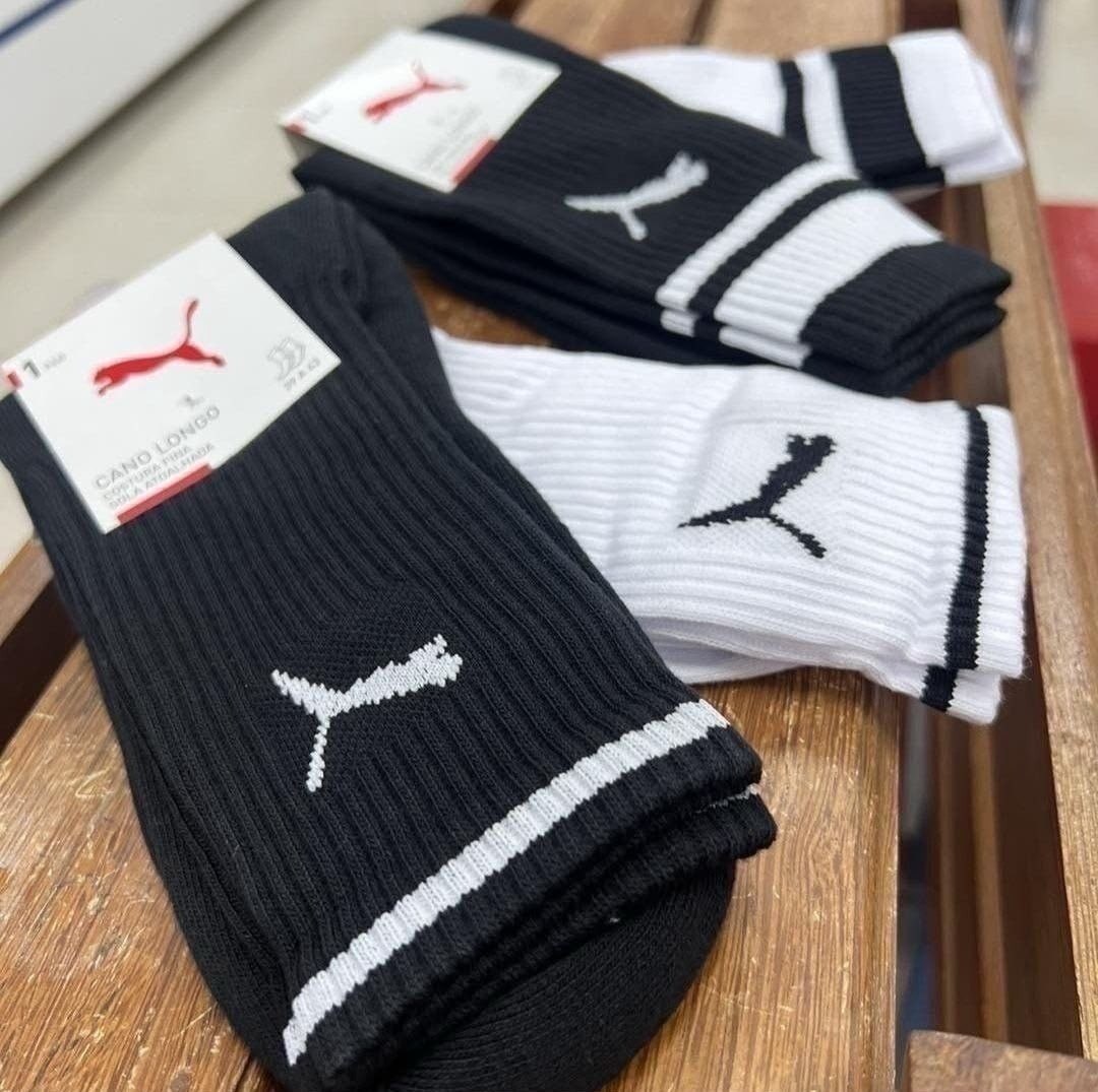 🧦 Kit 3 Pares Meia Puma Cano Alto Esportiva (em cores)