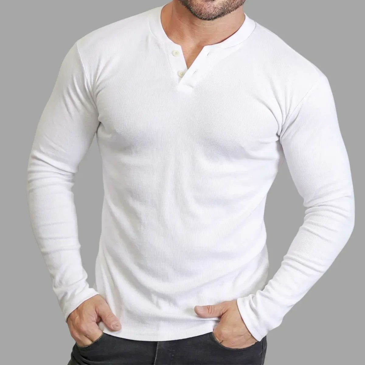 👕 Camiseta Henley Manga Longa Slim (6 Cores)