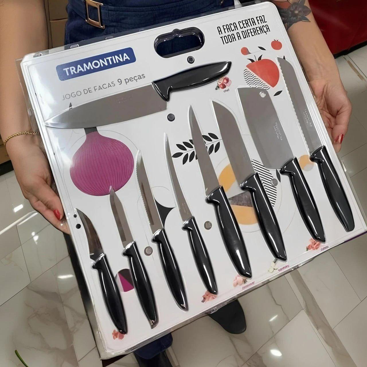 🔪 Jogo de Facas Tramontina Plenus com Lâminas em Aço Inox 9 Peças