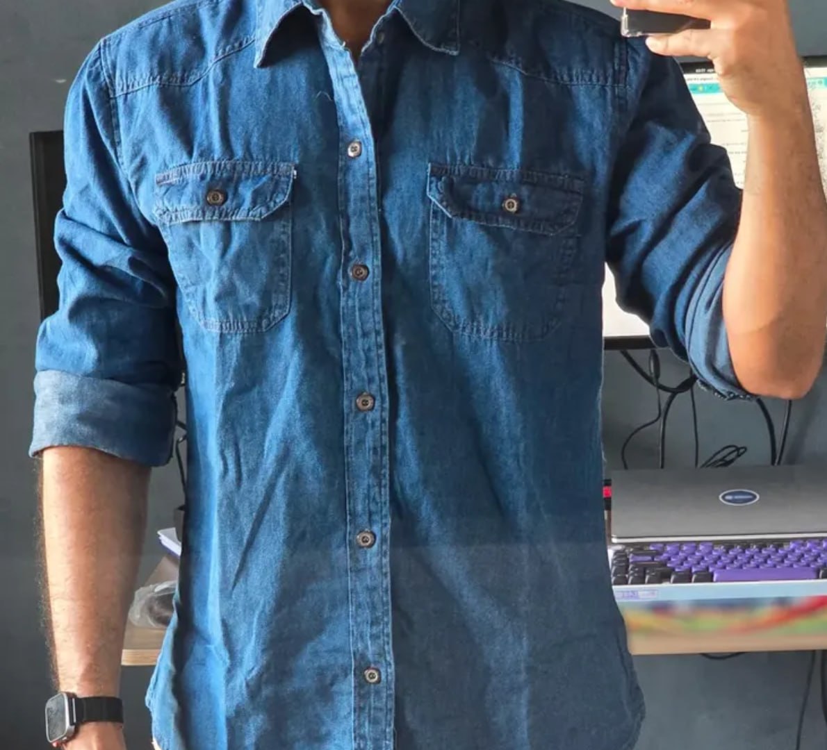 👕 Camisa Jeans Social Slim Manga Longa (3 cores)