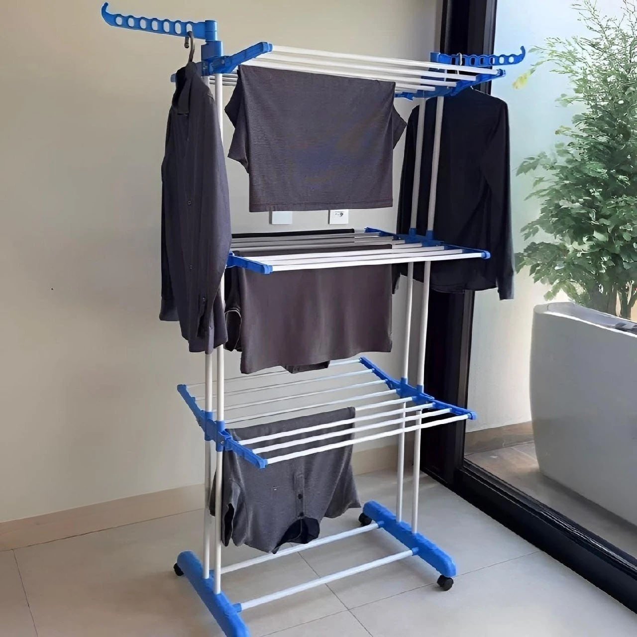 ✅ Varal De Chão Grande De Roupas 3 Andares Dobrável Kontuz