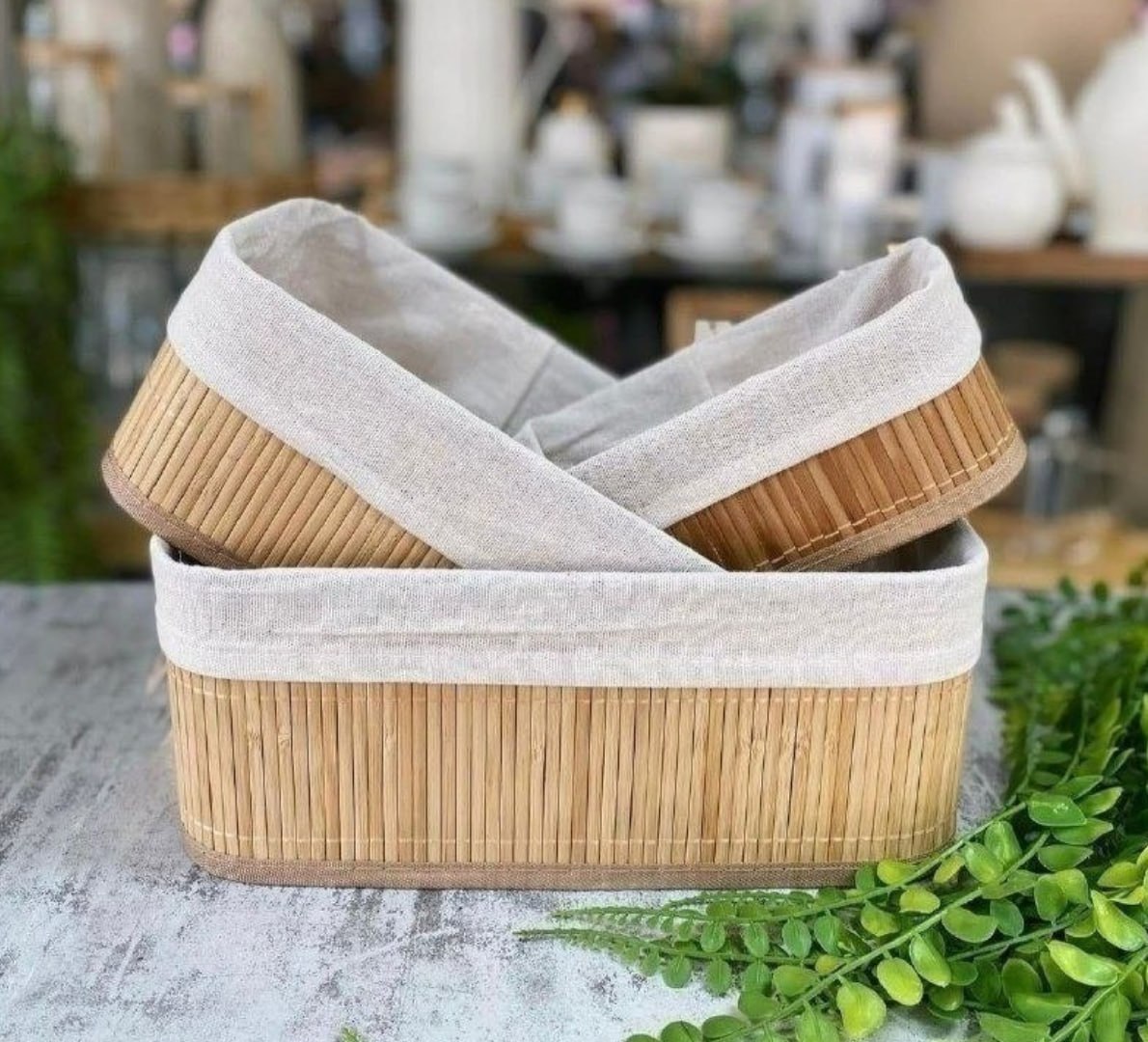 🧺 Kit com 3 Cestos de Bambu Multiuso com Forro