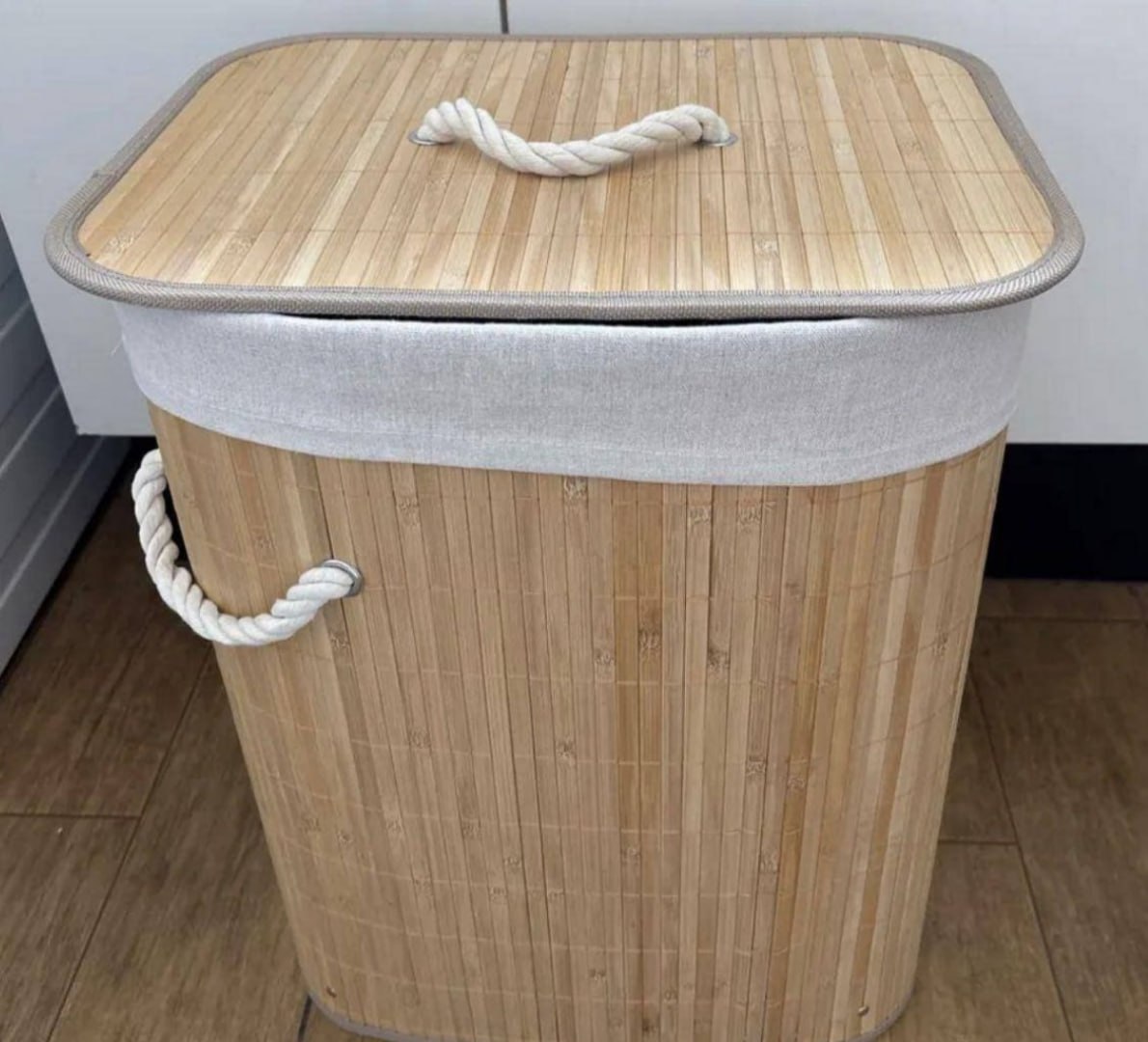 🧺 Cesto de Bambu com Tampa e Alças 50L Kontuz