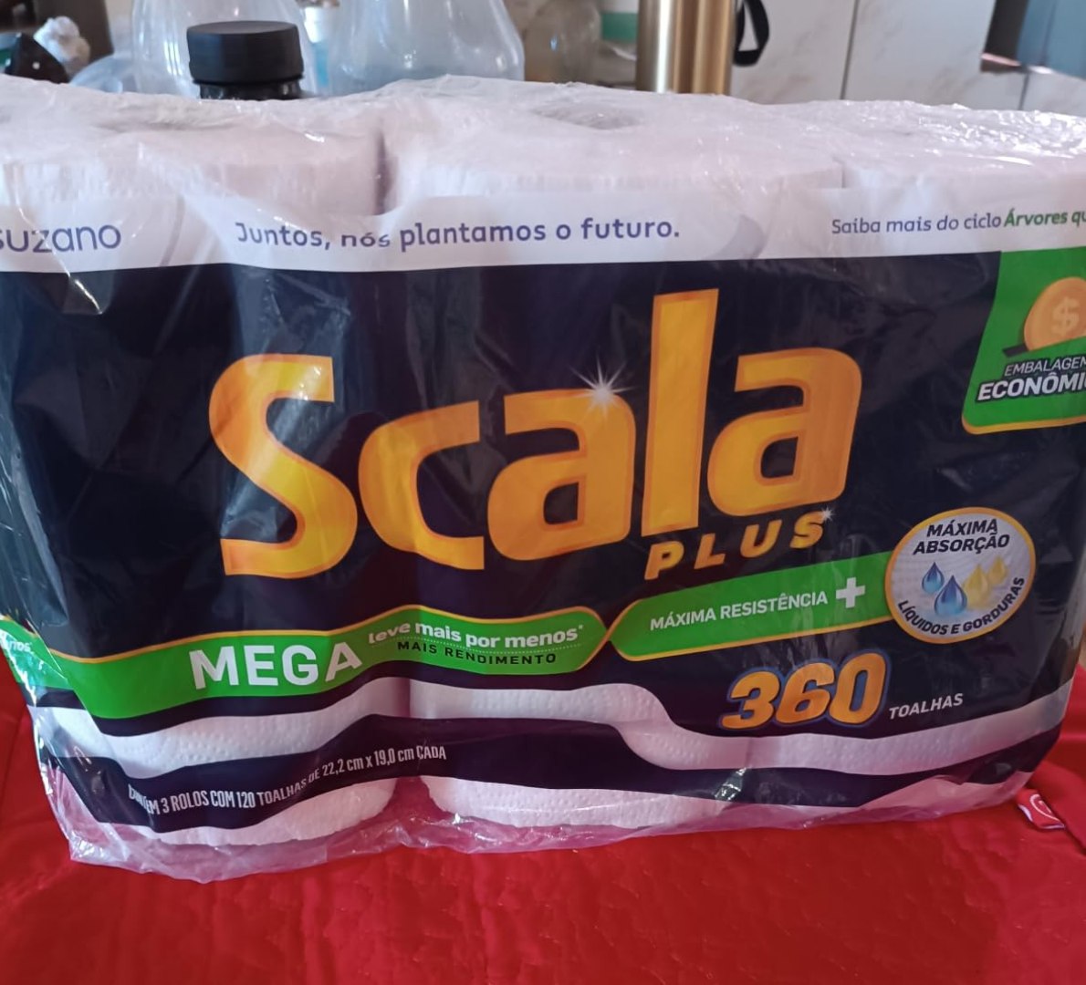 🧻 Scala Plus Papel Toalha Mega, 360 Toalhas (3 Rolos de 120 Toalhas Cada)