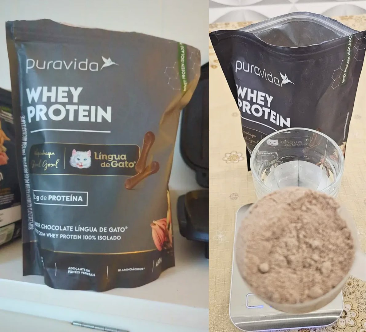 💪 Whey Protein Isolado Chocolate Lingua de Gato 450g Puravida