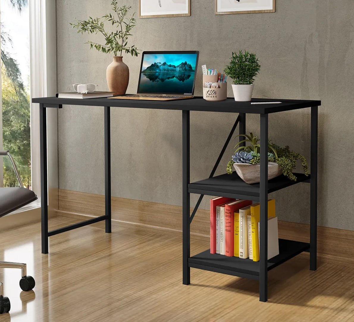 ✅ Mesa Escrivaninha Estilo Industrial 1,10m Preto